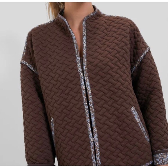 Tuckernuck Reversible Quilted Jacket Brown Floral Basketweave Hook Size XL - Picture 2 of 13